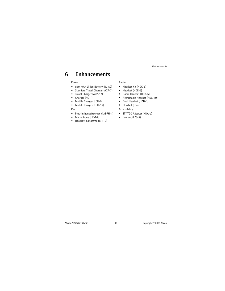 6 enhancements, Enhancements, 6enhancements | Nokia 2600 User Manual | Page 40 / 185