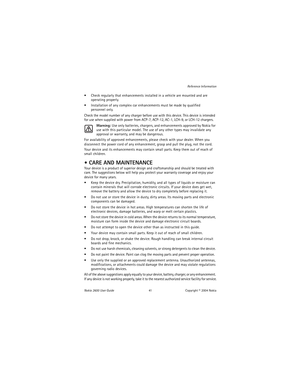 Care and maintenance | Nokia 2600 User Manual | Page 42 / 185