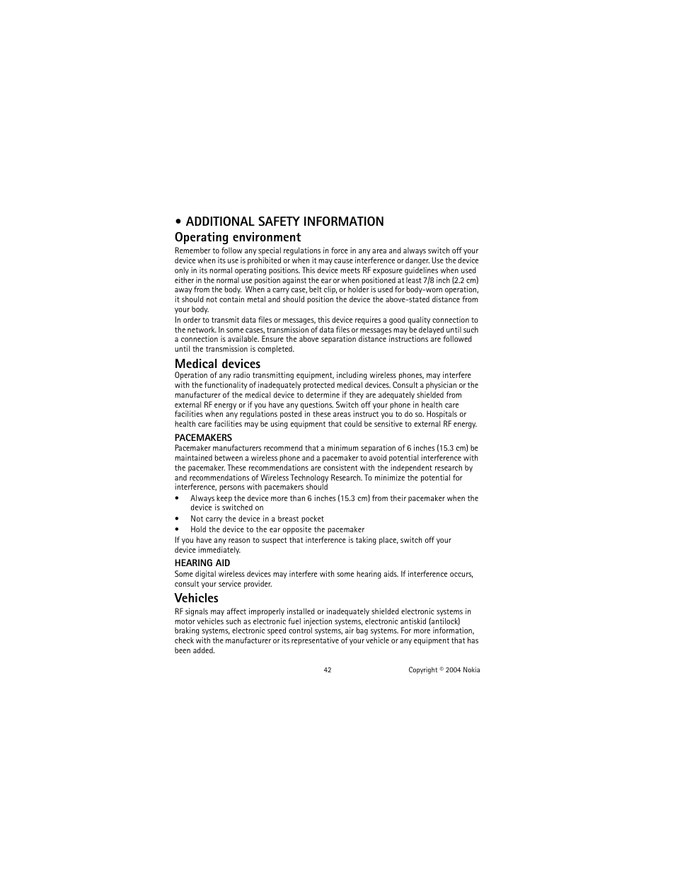 Additional safety information, Medical devices, Vehicles | Nokia 2600 User Manual | Page 43 / 185