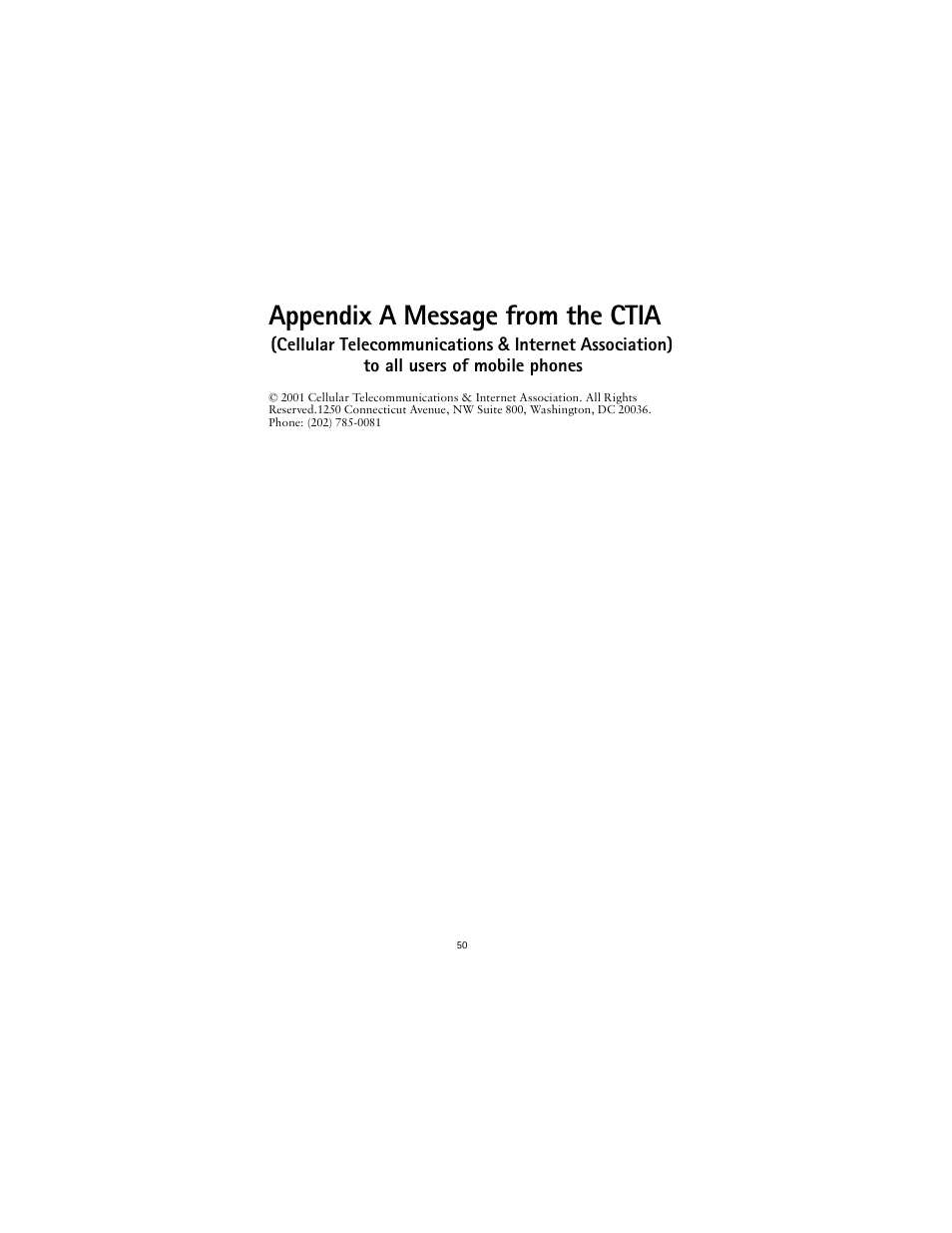 Appendix a message from the ctia | Nokia 2600 User Manual | Page 51 / 185