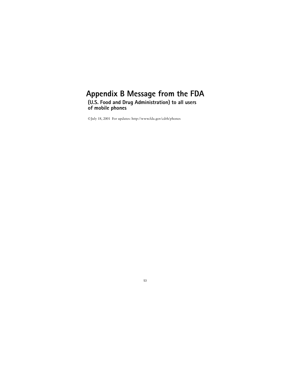 Appendix b message from the fda | Nokia 2600 User Manual | Page 54 / 185