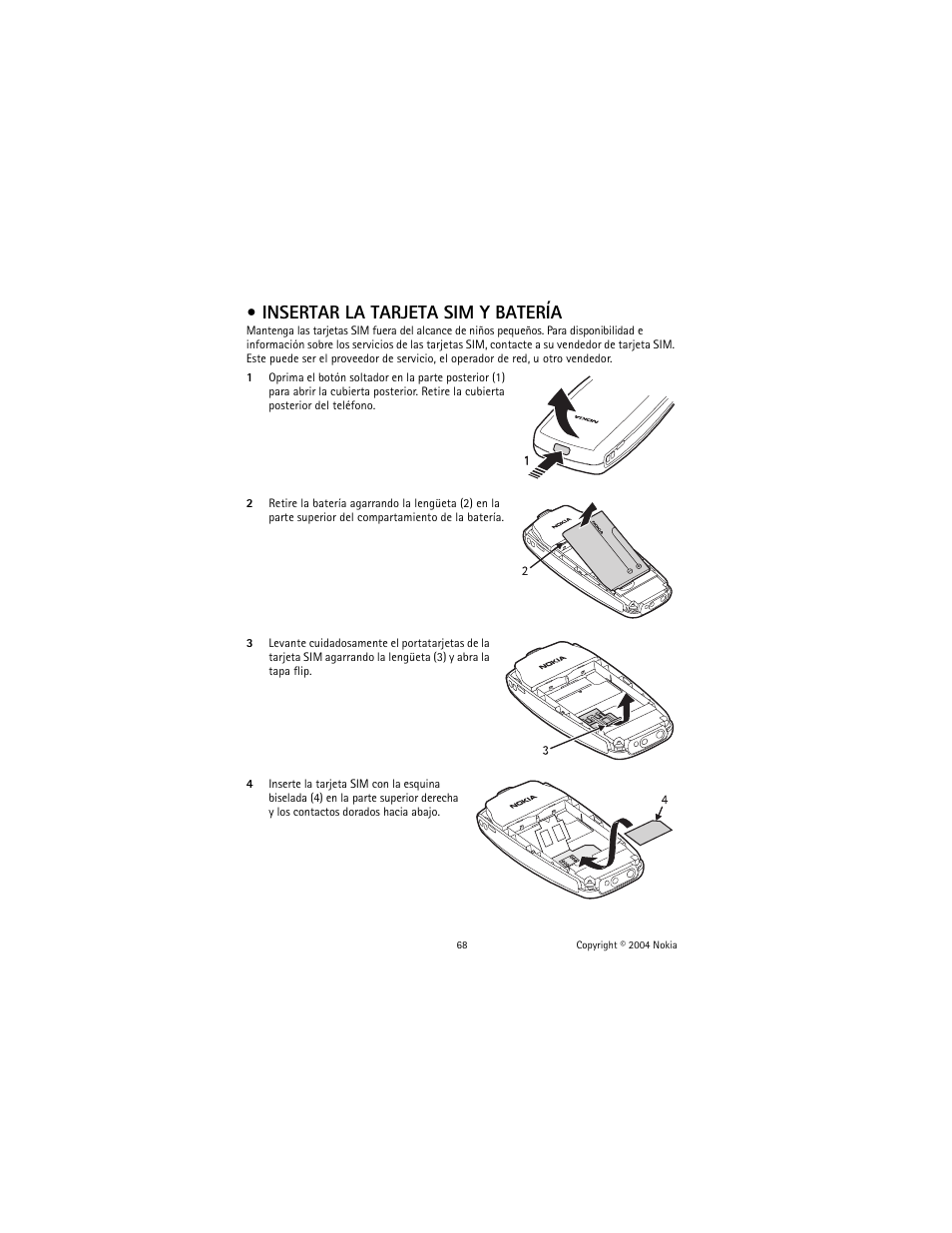 Insertar la tarjeta sim y batería | Nokia 2600 User Manual | Page 69 / 185