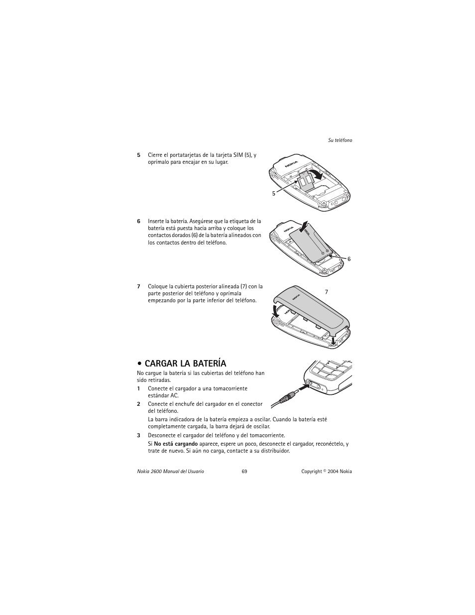 Cargar la batería | Nokia 2600 User Manual | Page 70 / 185