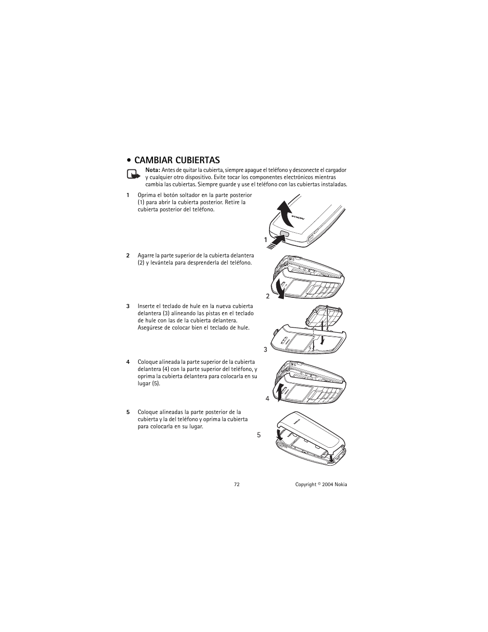 Cambiar cubiertas | Nokia 2600 User Manual | Page 73 / 185