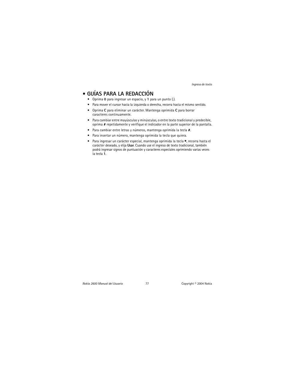 Guías para la redacción | Nokia 2600 User Manual | Page 78 / 185
