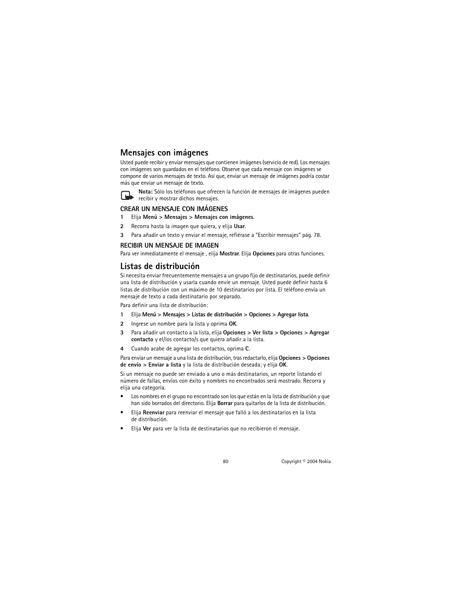 Mensajes con imágenes, Listas de distribución | Nokia 2600 User Manual | Page 81 / 185