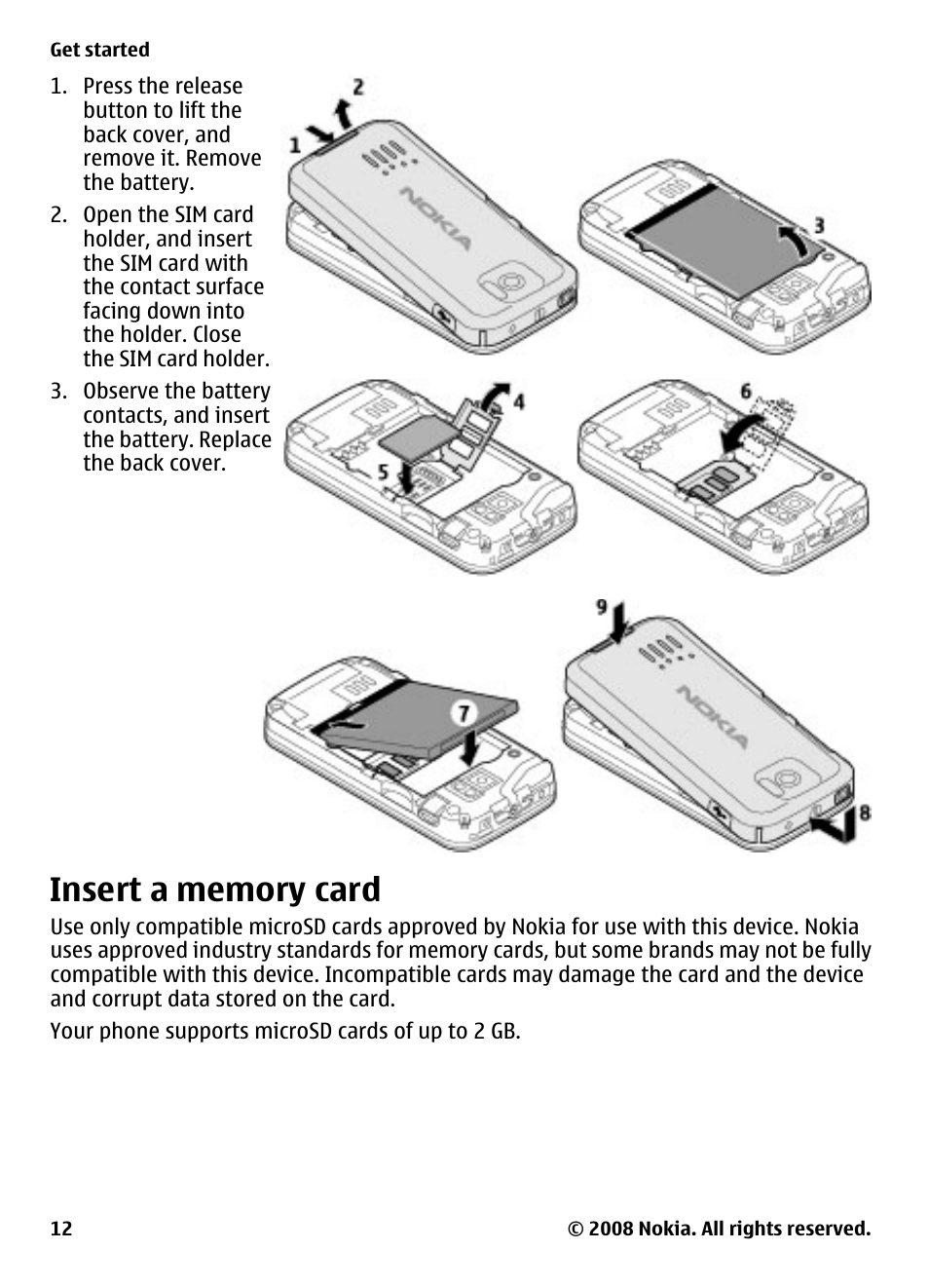 Insert a memory card | Nokia 7610 Supernova User Manual | Page 12 / 58