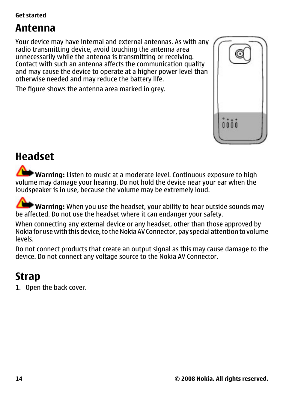 Antenna, Headset, Strap | Nokia 7610 Supernova User Manual | Page 14 / 58