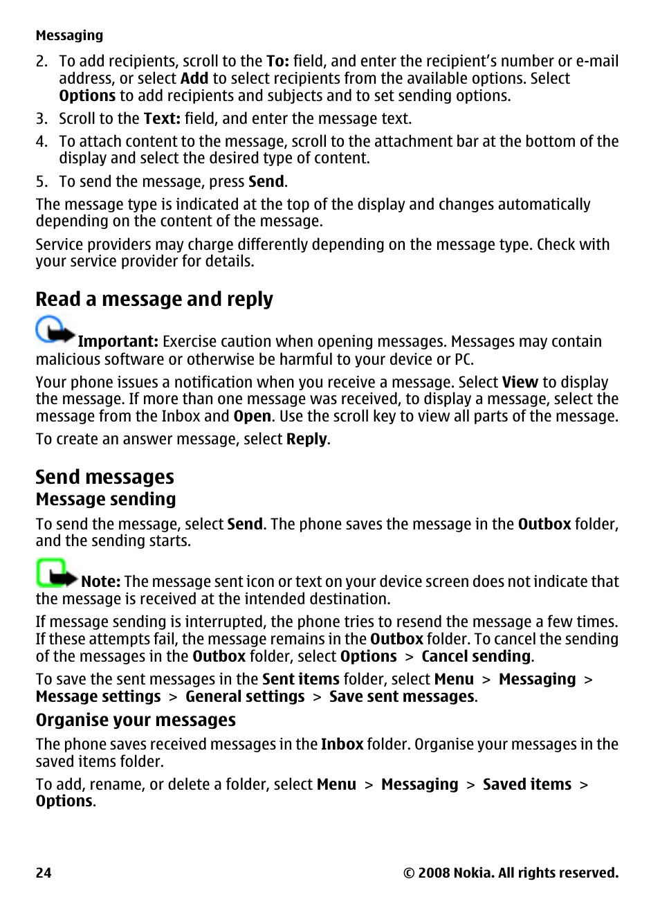 Read a message and reply, Send messages | Nokia 7610 Supernova User Manual | Page 24 / 58