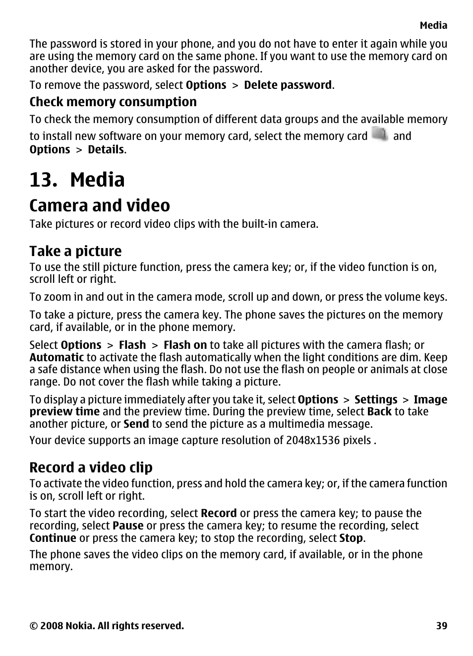 Media, Camera and video, Take a picture | Record a video clip | Nokia 7610 Supernova User Manual | Page 39 / 58