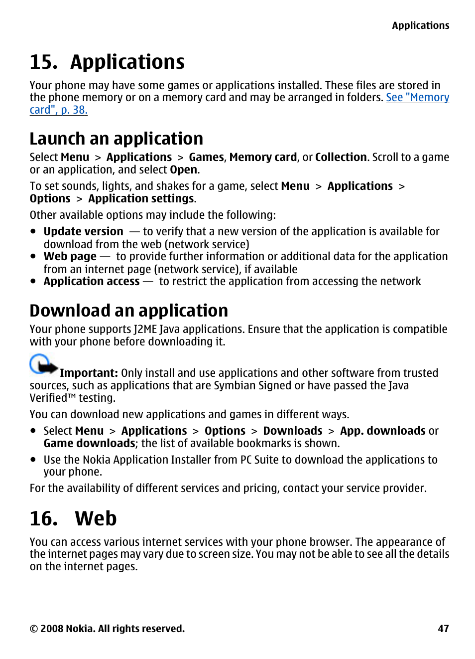 Applications, Launch an application, Download an application | Nokia 7610 Supernova User Manual | Page 47 / 58