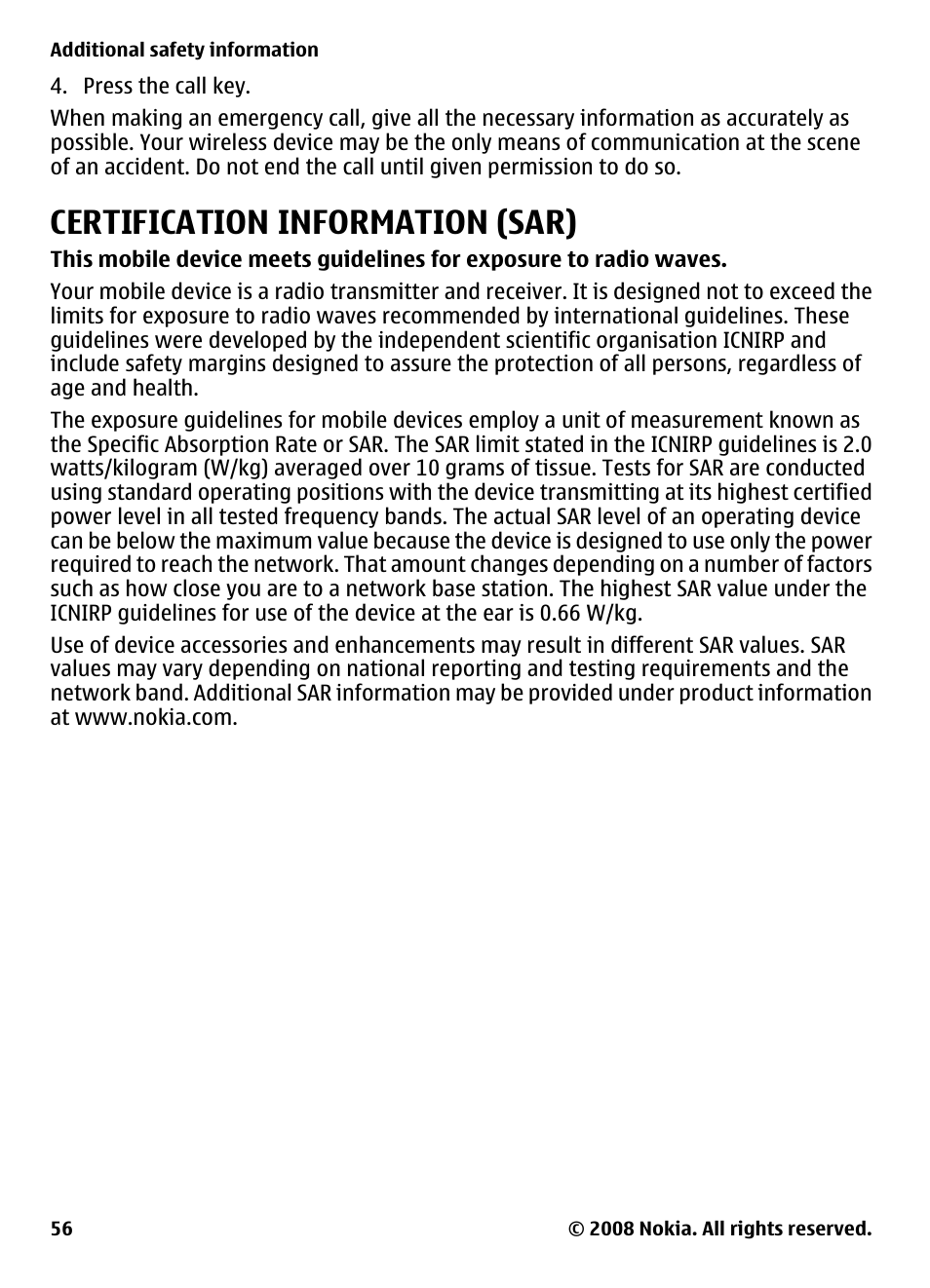 Certification information (sar) | Nokia 7610 Supernova User Manual | Page 56 / 58