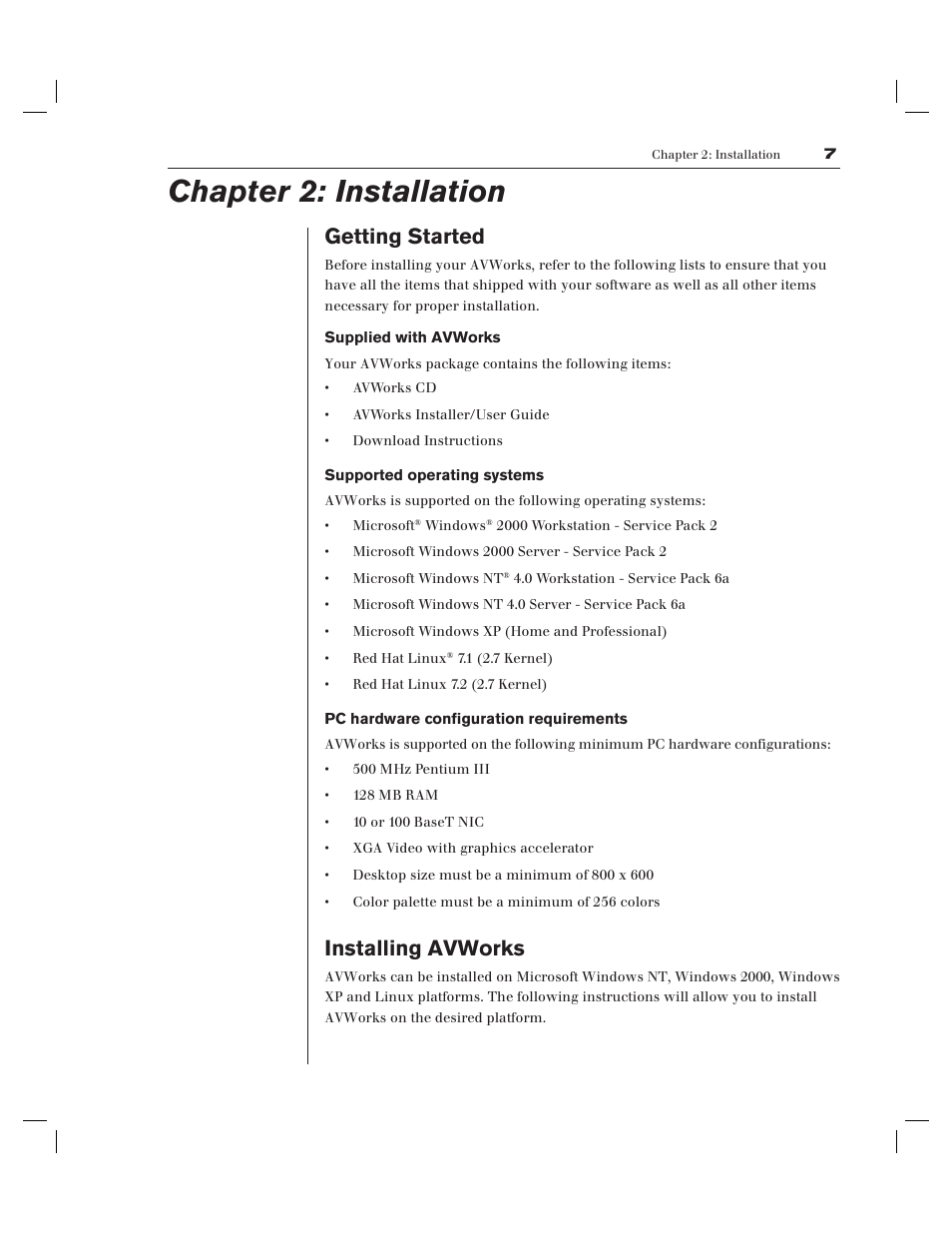 Chapter 2: installation, Getting started, Installing avworks | Avocent AV Works User Manual | Page 12 / 91