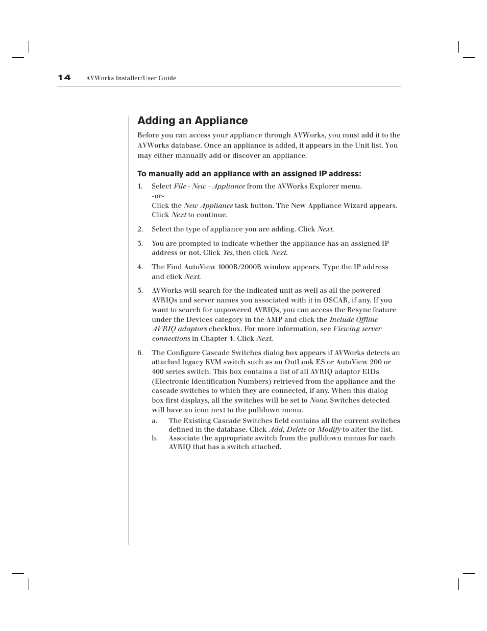 Adding an appliance | Avocent AV Works User Manual | Page 19 / 91