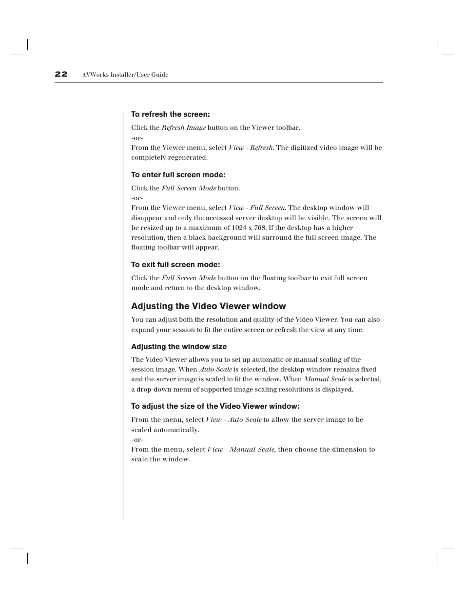 Adjusting the video viewer window | Avocent AV Works User Manual | Page 27 / 91