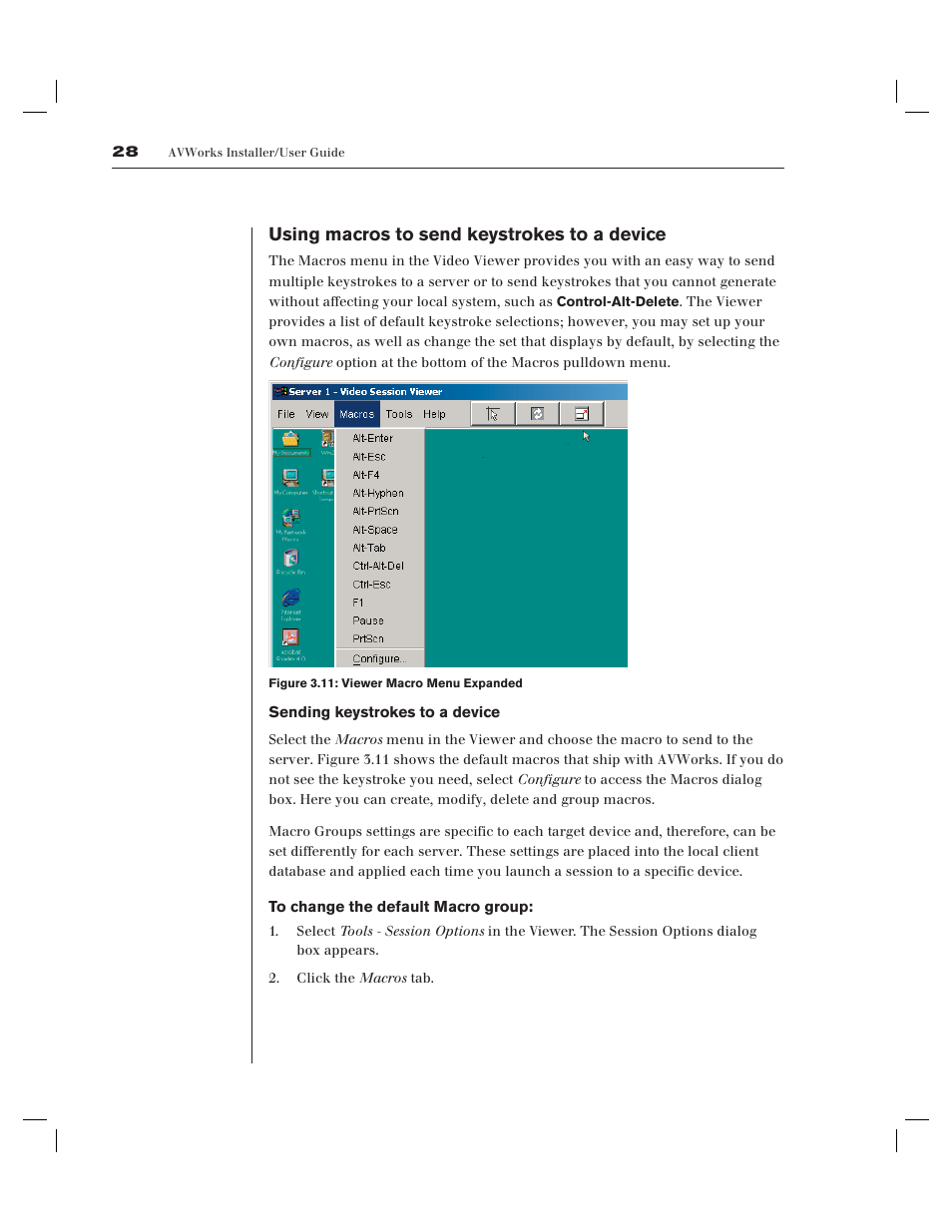 Using macros to send keystrokes to a device | Avocent AV Works User Manual | Page 33 / 91