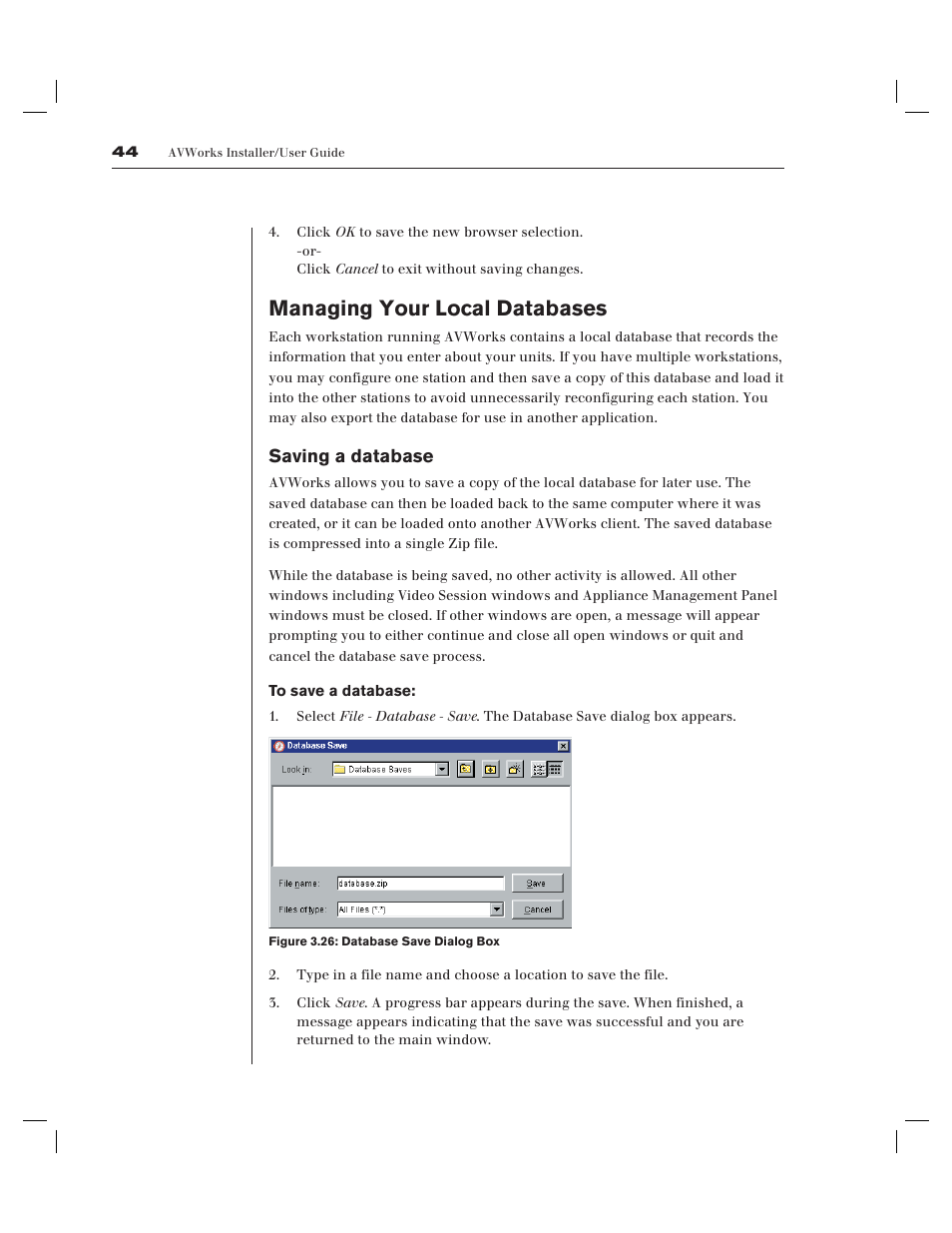 Managing your local databases, Saving a database | Avocent AV Works User Manual | Page 49 / 91