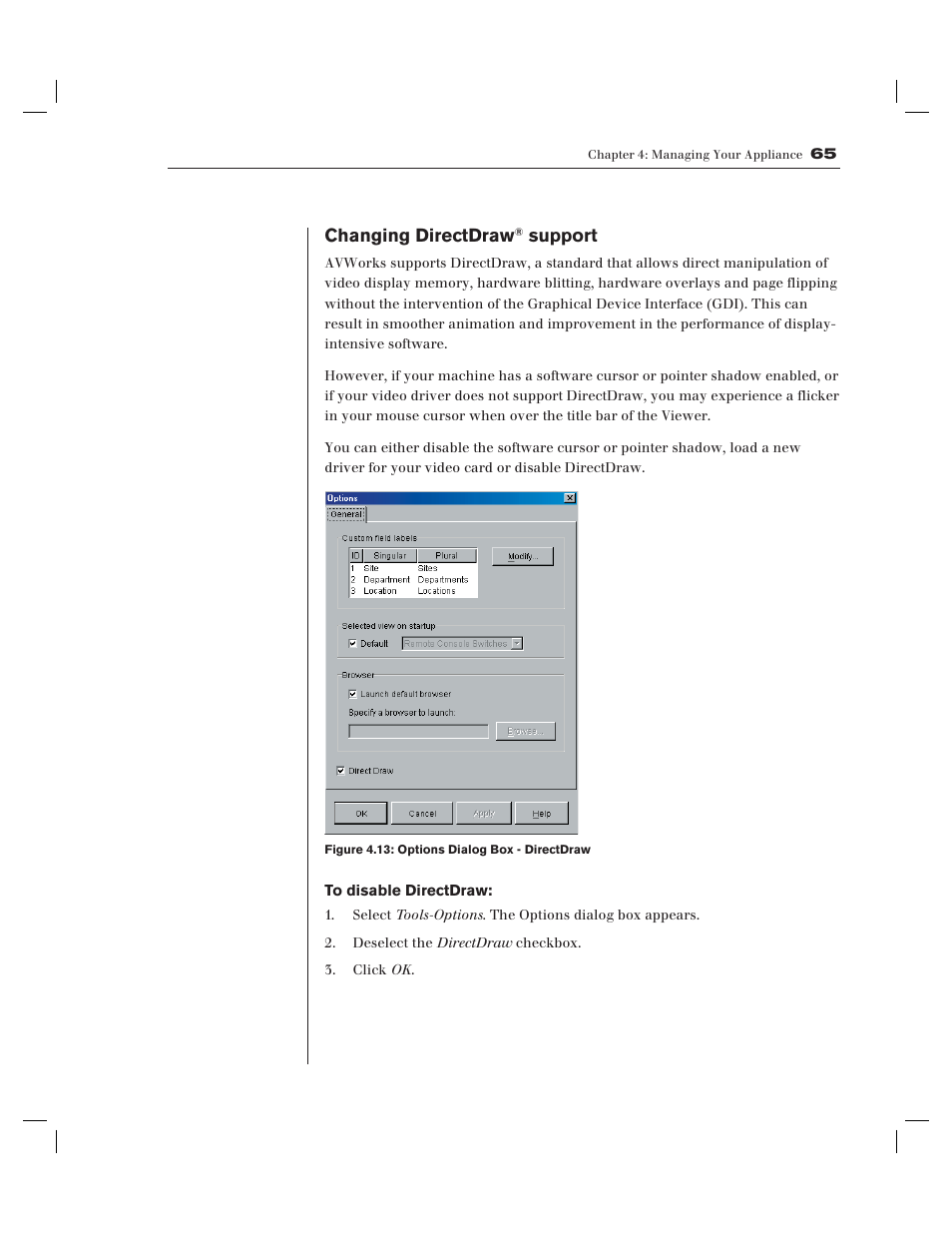 Changing directdraw, Support | Avocent AV Works User Manual | Page 70 / 91