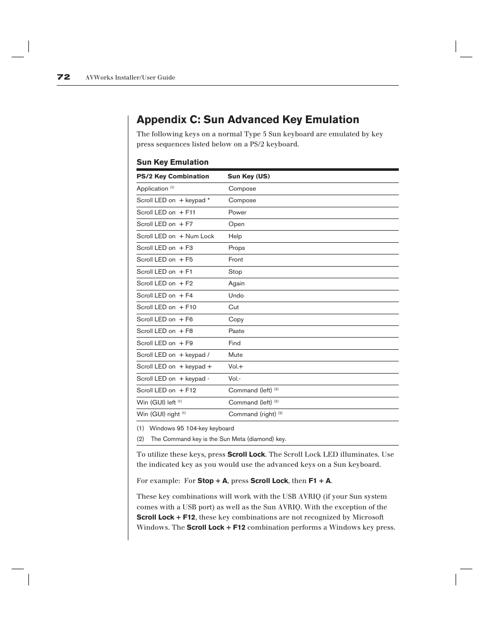 Appendix c: sun advanced key emulation | Avocent AV Works User Manual | Page 77 / 91