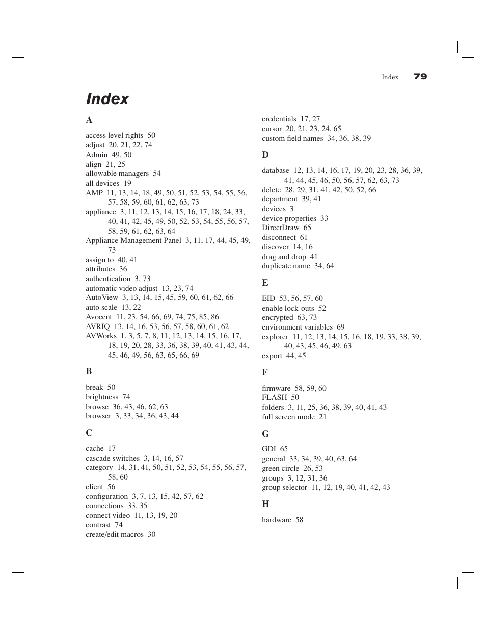 Index | Avocent AV Works User Manual | Page 84 / 91