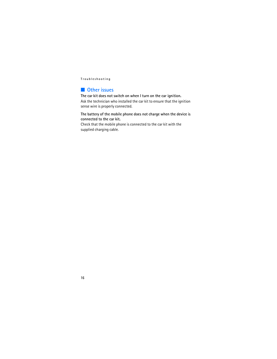 Other issues | Nokia Car Kit CK-100 User Manual | Page 16 / 29