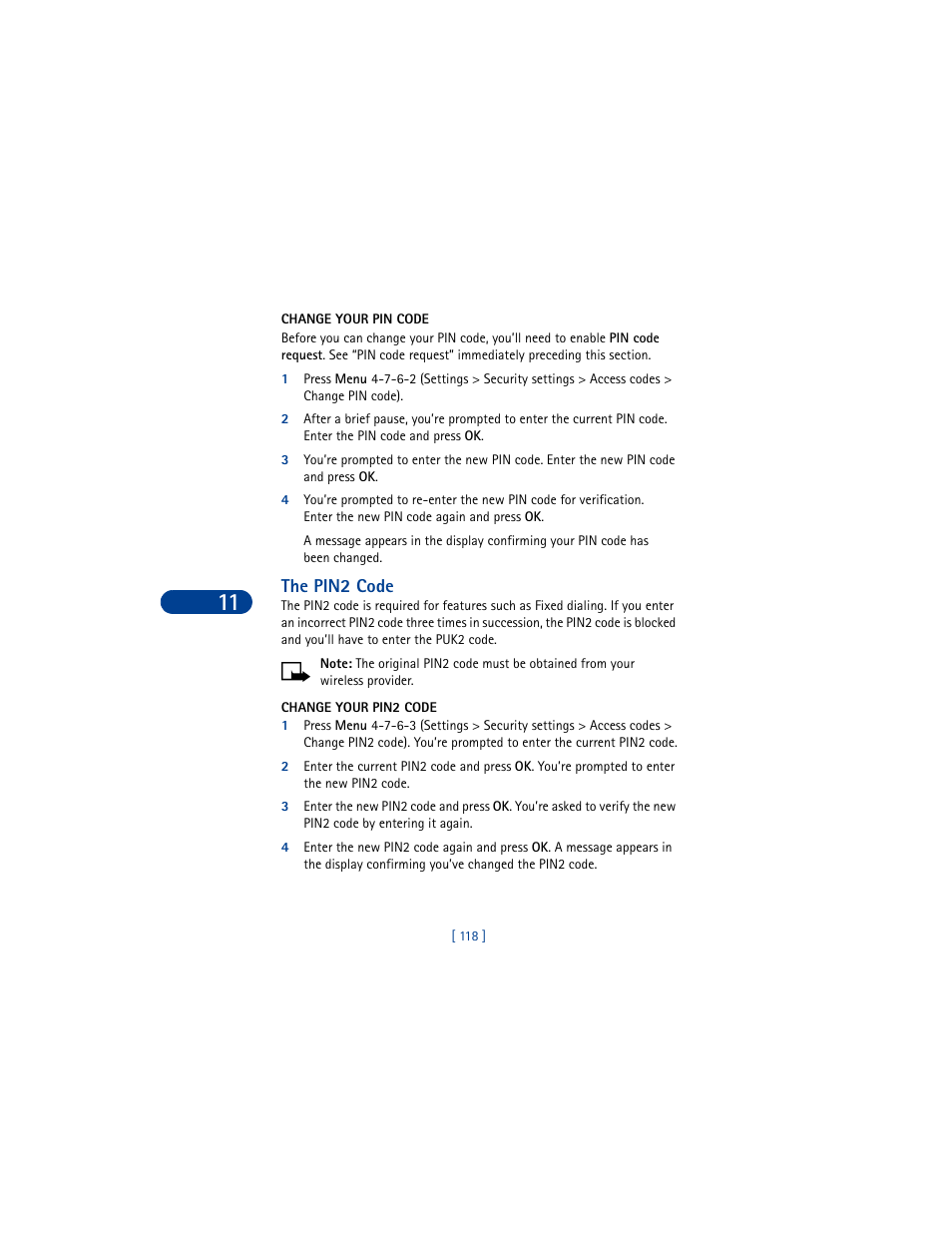 Change your pin code, The pin2 code, Change your pin2 code | Nokia 6590 User Manual | Page 127 / 218