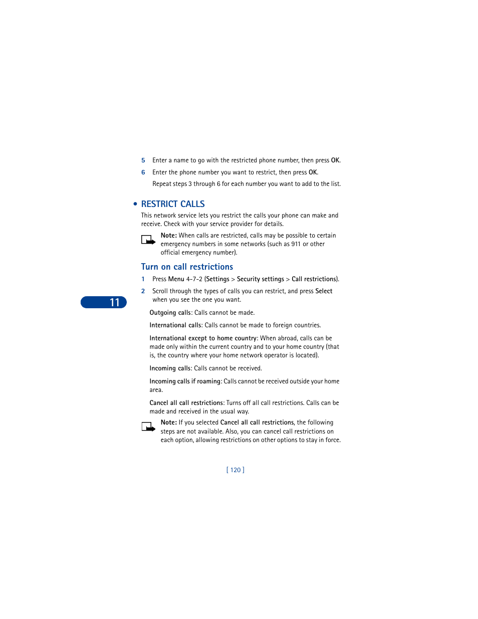 Restrict calls, Turn on call restrictions | Nokia 6590 User Manual | Page 129 / 218