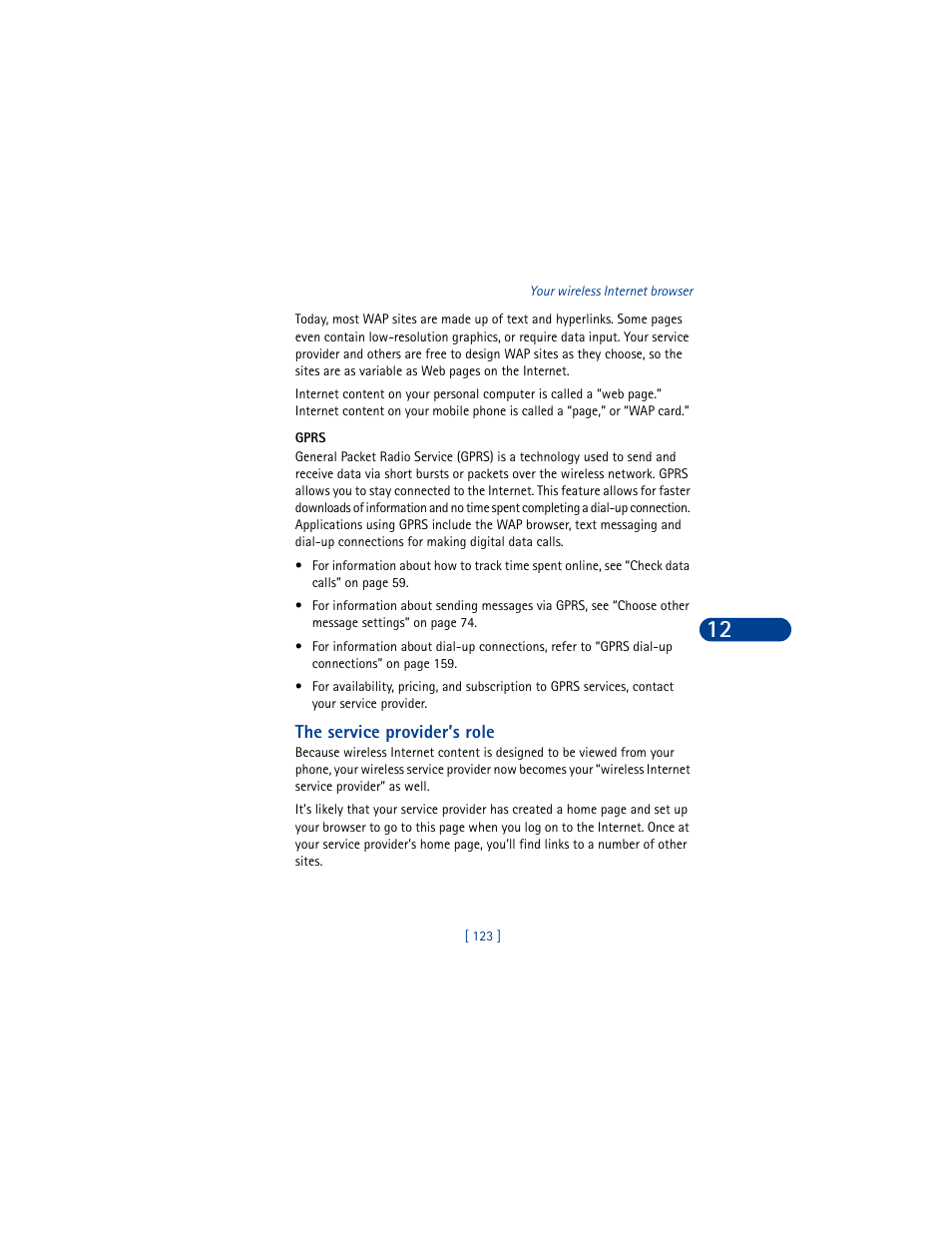Gprs, The service provider’s role | Nokia 6590 User Manual | Page 132 / 218