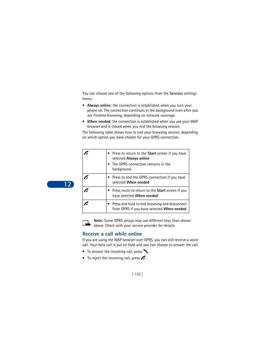 Receive a call while online | Nokia 6590 User Manual | Page 139 / 218