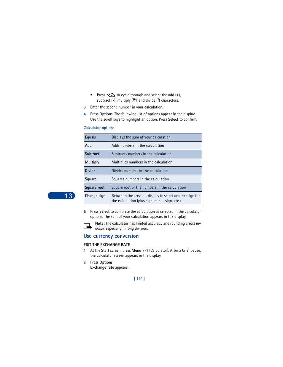 3 enter the second number in your calculation, Use currency conversion, Edit the exchange rate | 2 press options. exchange rate appears | Nokia 6590 User Manual | Page 149 / 218