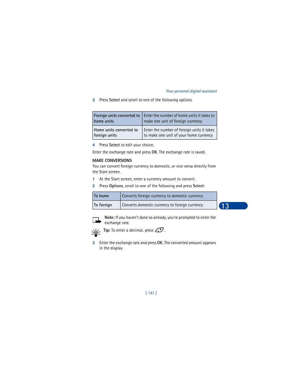 4 press select to edit your choice, Make conversions | Nokia 6590 User Manual | Page 150 / 218