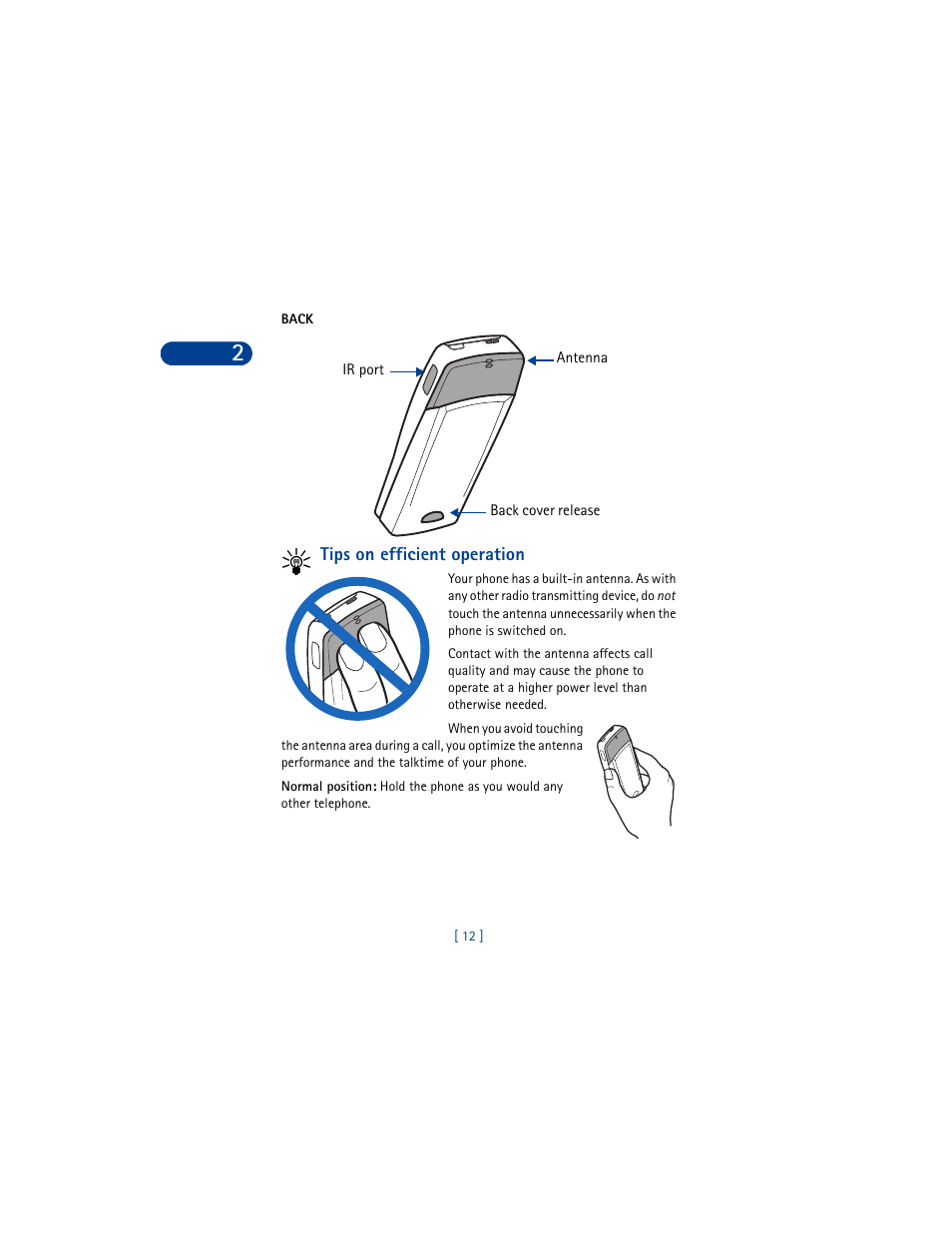 Back, Tips on efficient operation | Nokia 6590 User Manual | Page 21 / 218