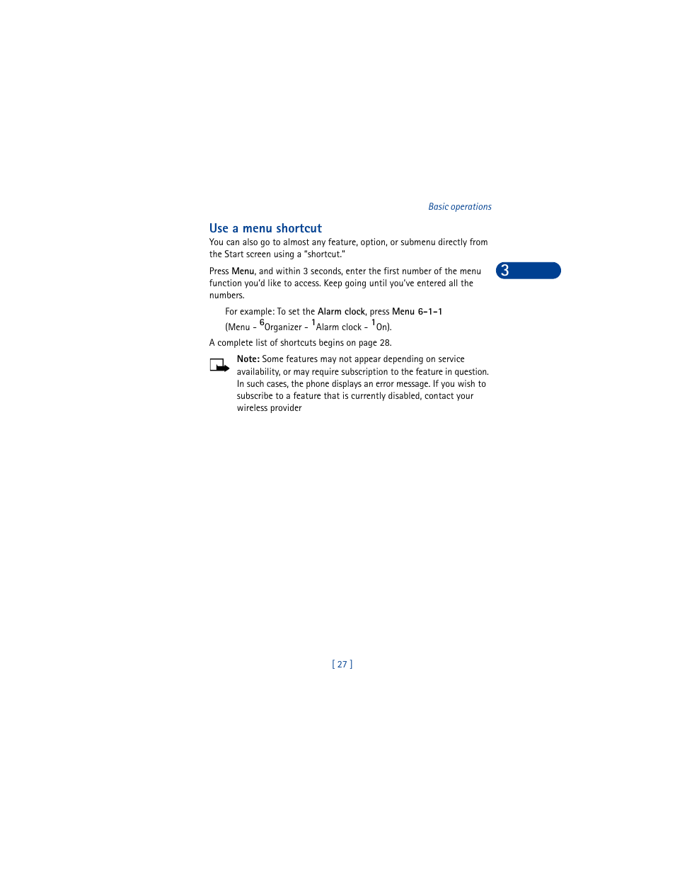 Use a menu shortcut | Nokia 6590 User Manual | Page 36 / 218