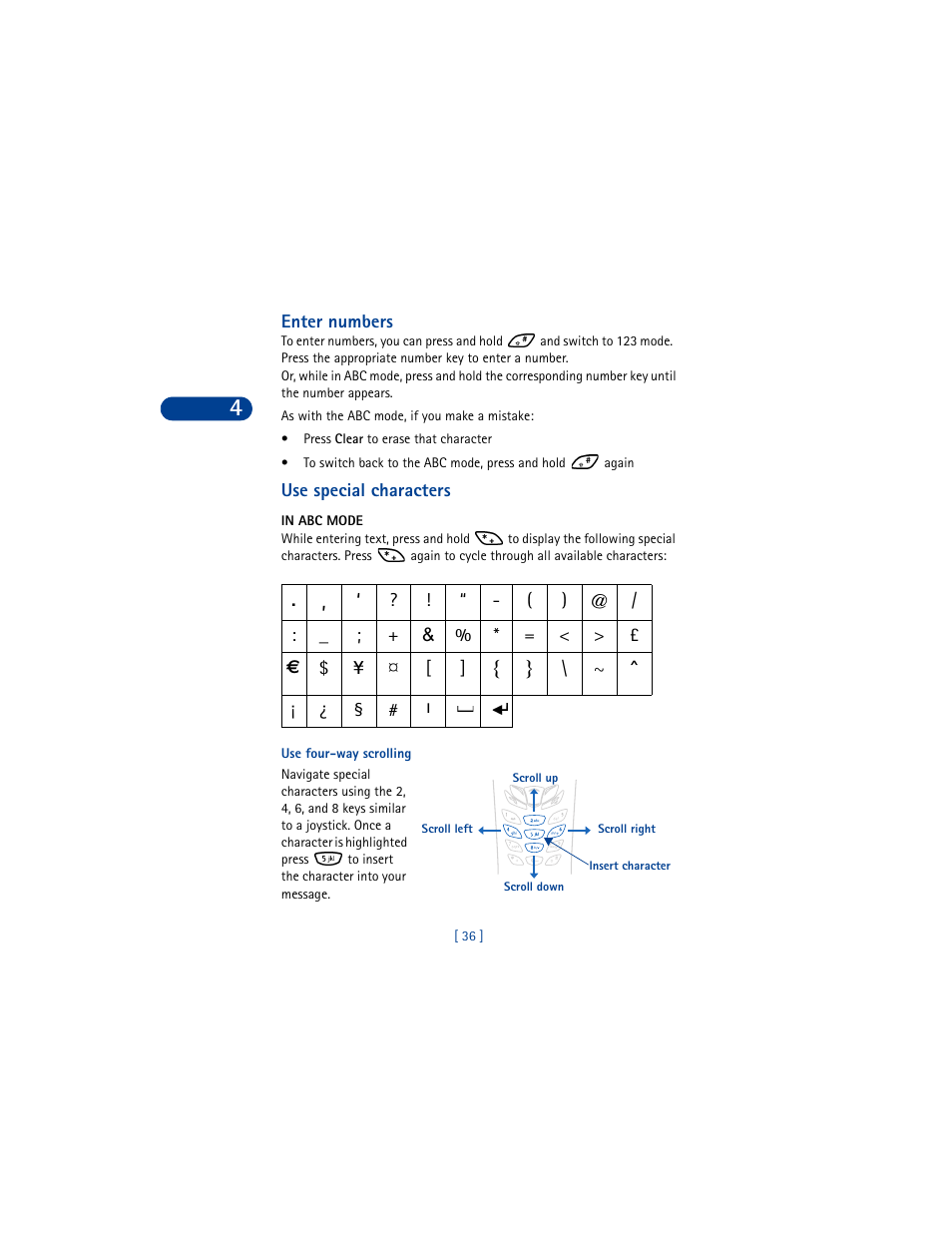 Enter numbers, Use special characters, In abc mode | Nokia 6590 User Manual | Page 45 / 218