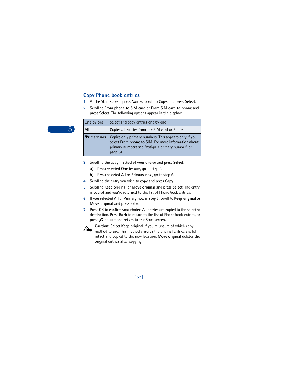 Copy phone book entries, A) if you selected one by one, go to step 4 | Nokia 6590 User Manual | Page 61 / 218