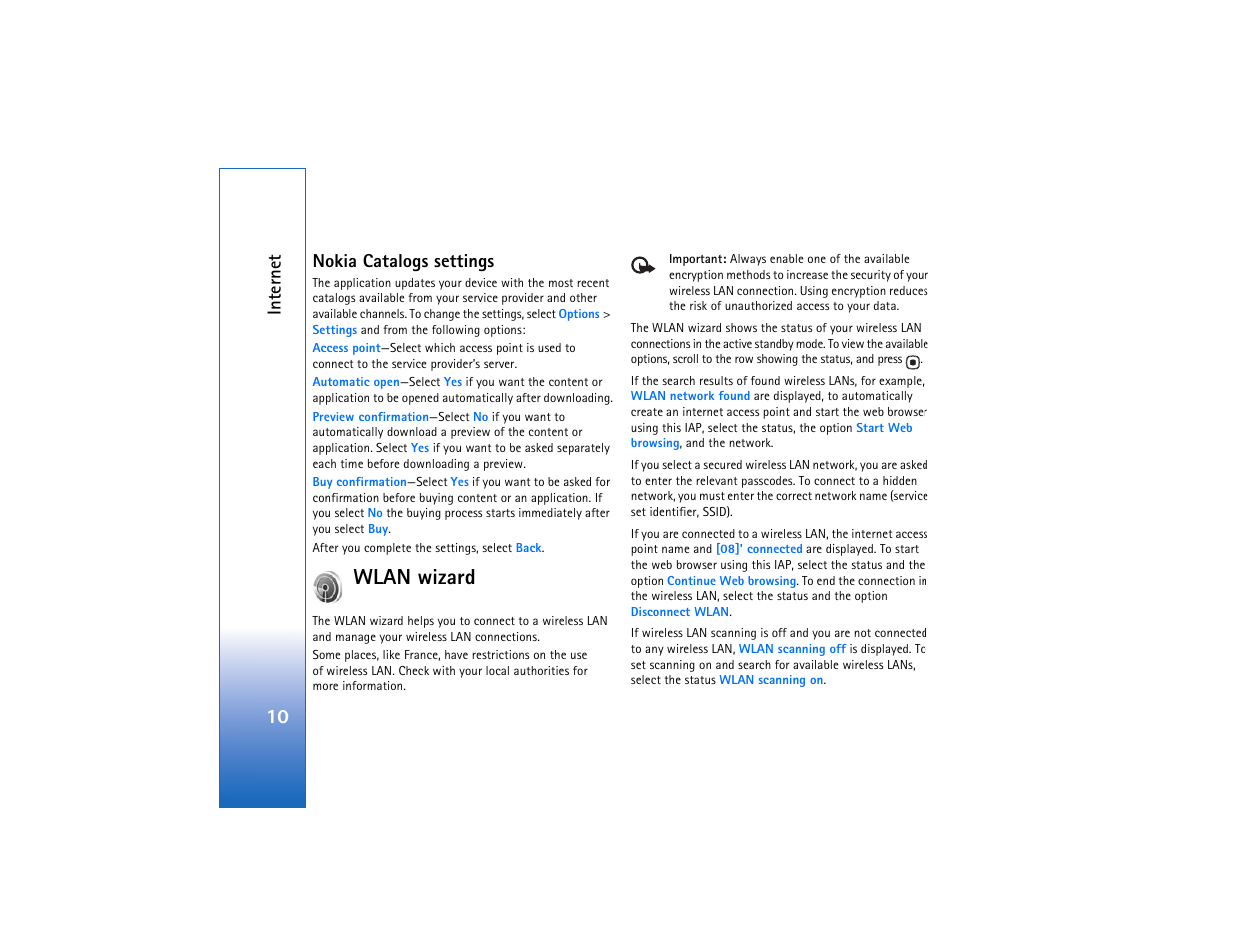 Wlan wizard, Inter net, Nokia catalogs settings | Nokia N93 User Manual | Page 11 / 25