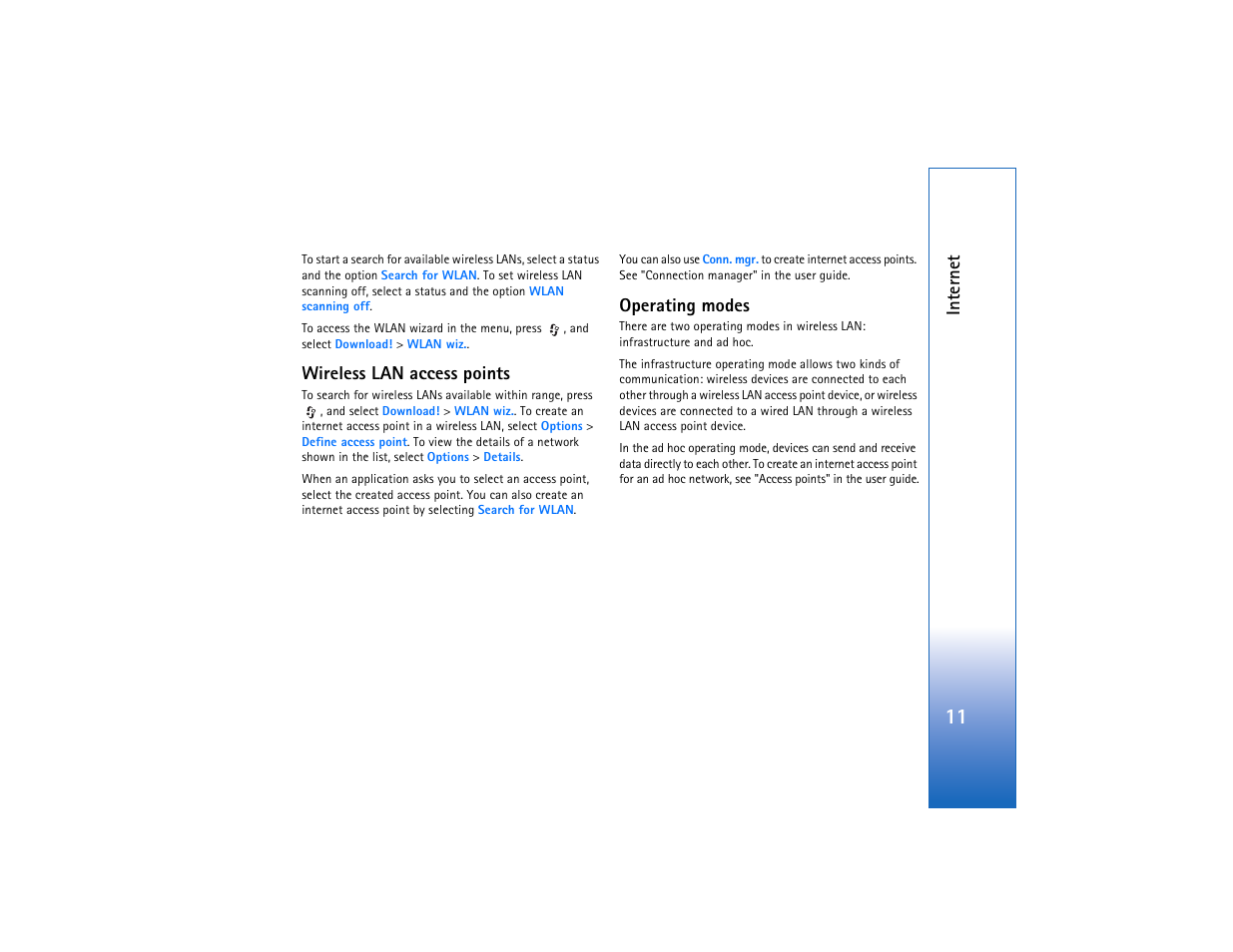 Inter net, Wireless lan access points, Operating modes | Nokia N93 User Manual | Page 12 / 25