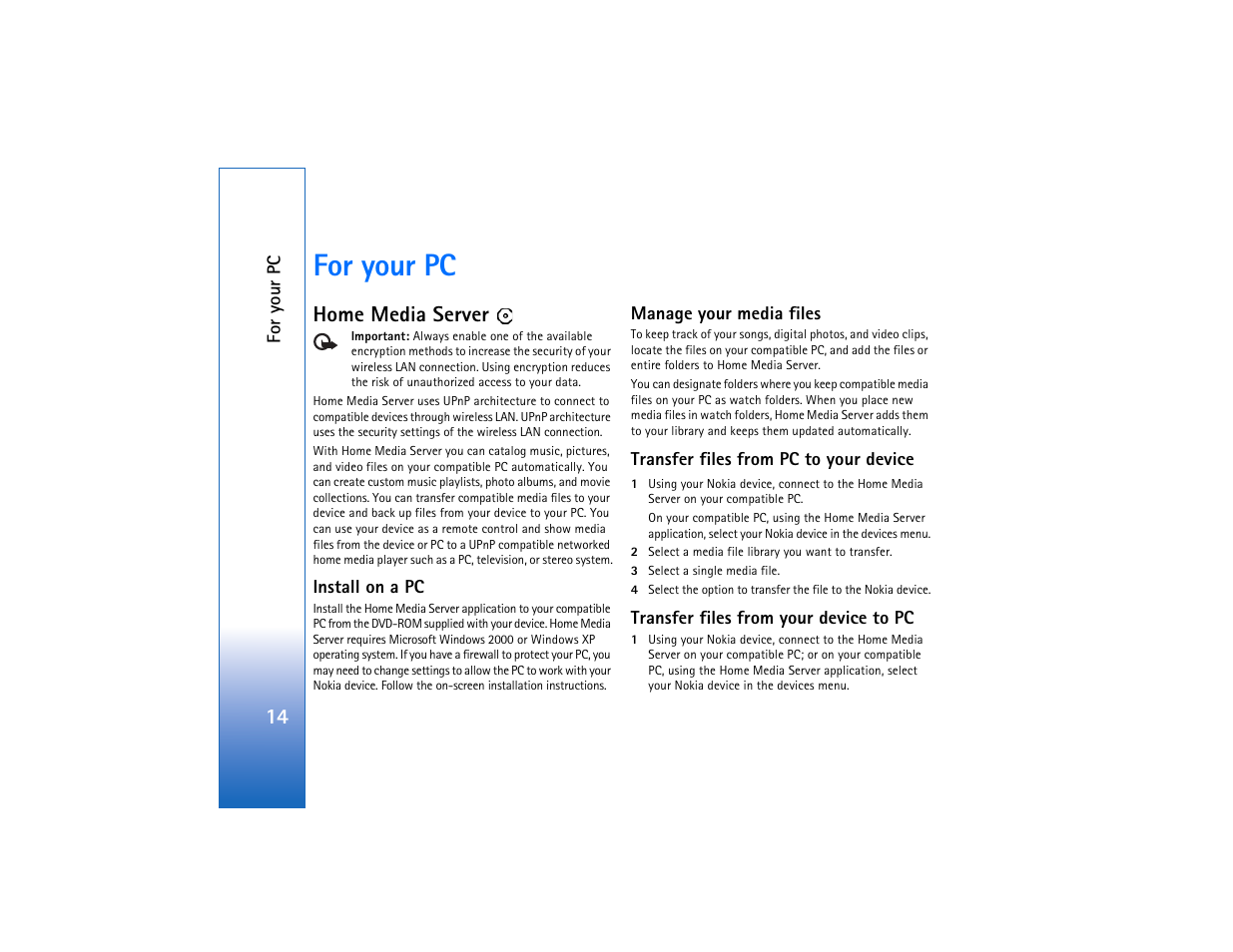 For your pc, Home media server | Nokia N93 User Manual | Page 15 / 25