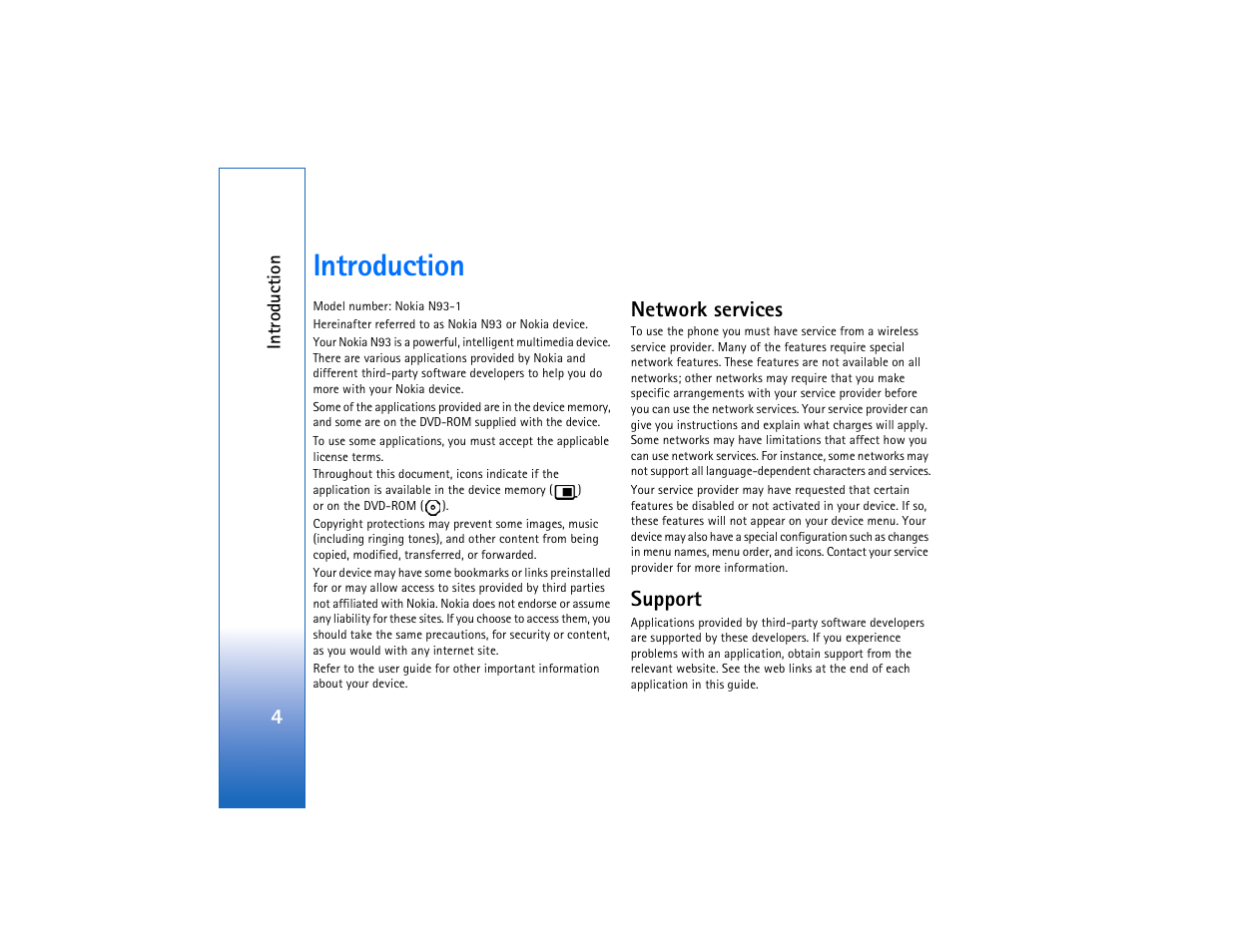 Introduction, Network services, Support | Network services support | Nokia N93 User Manual | Page 5 / 25