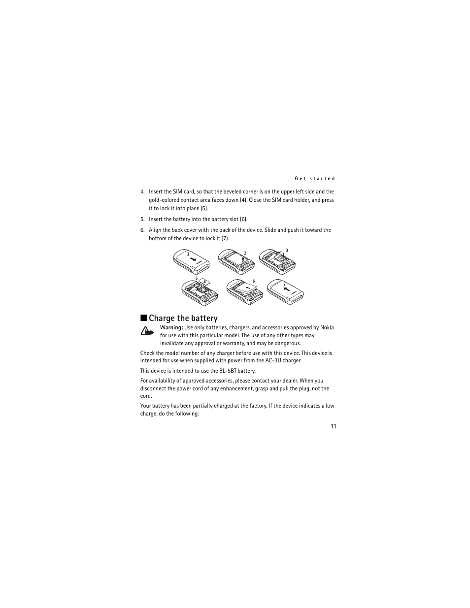 Charge the battery | Nokia 2660 User Manual | Page 11 / 112