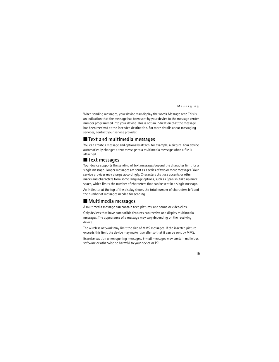 Text and multimedia messages, Text messages, Multimedia messages | Nokia 2660 User Manual | Page 19 / 112