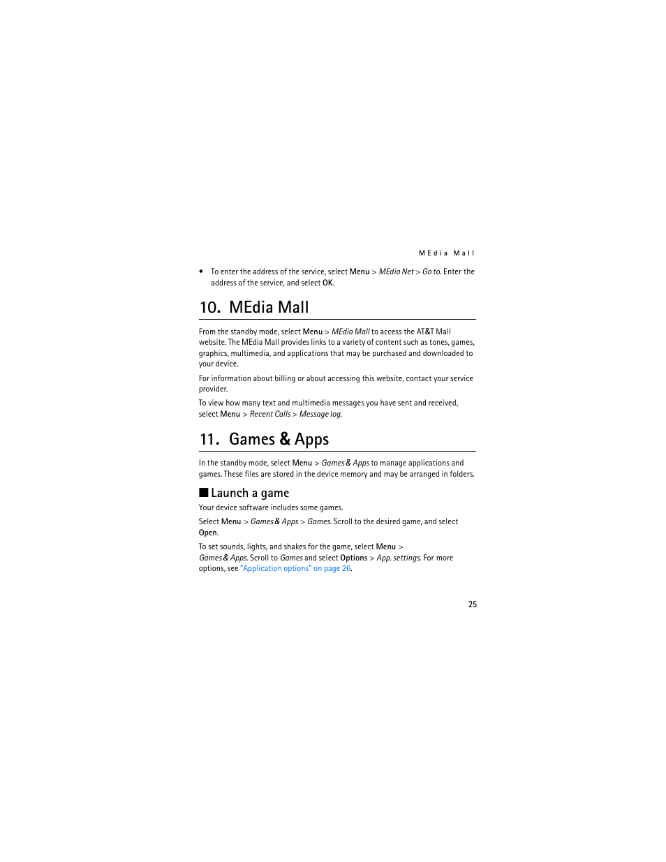Media mall, Games & apps, Launch a game | Nokia 2660 User Manual | Page 25 / 112