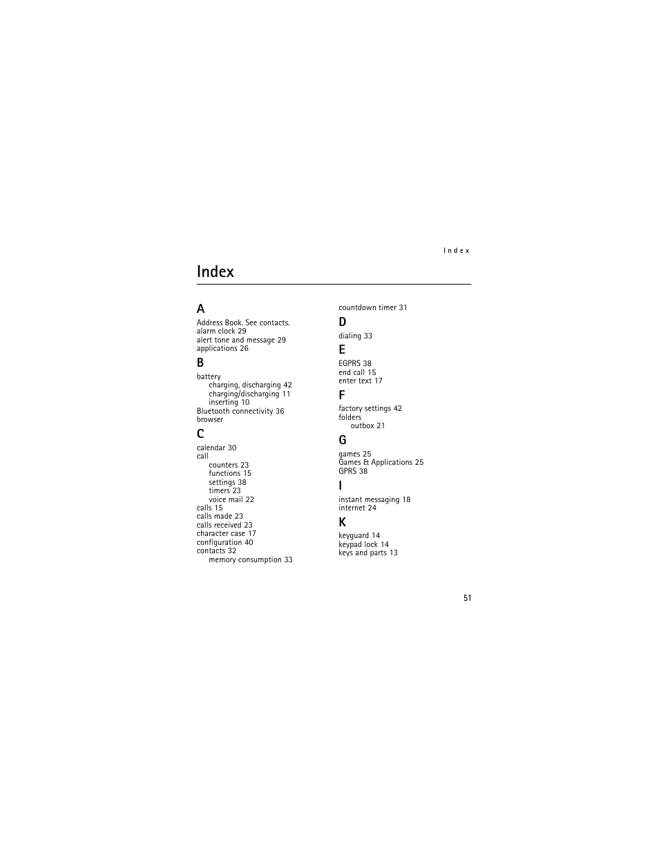 Index | Nokia 2660 User Manual | Page 51 / 112