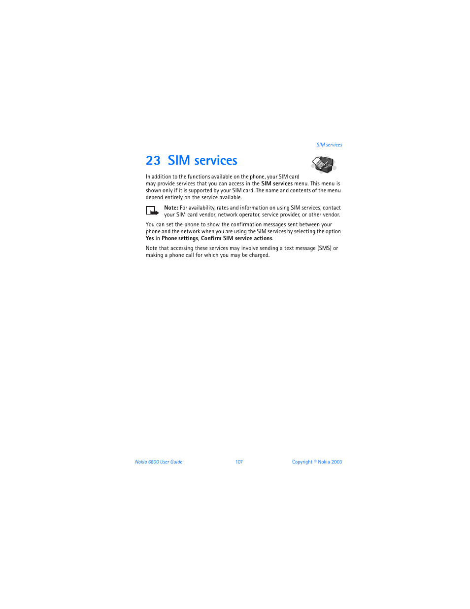 23 sim services, Sim services | Nokia 6800 User Manual | Page 114 / 153