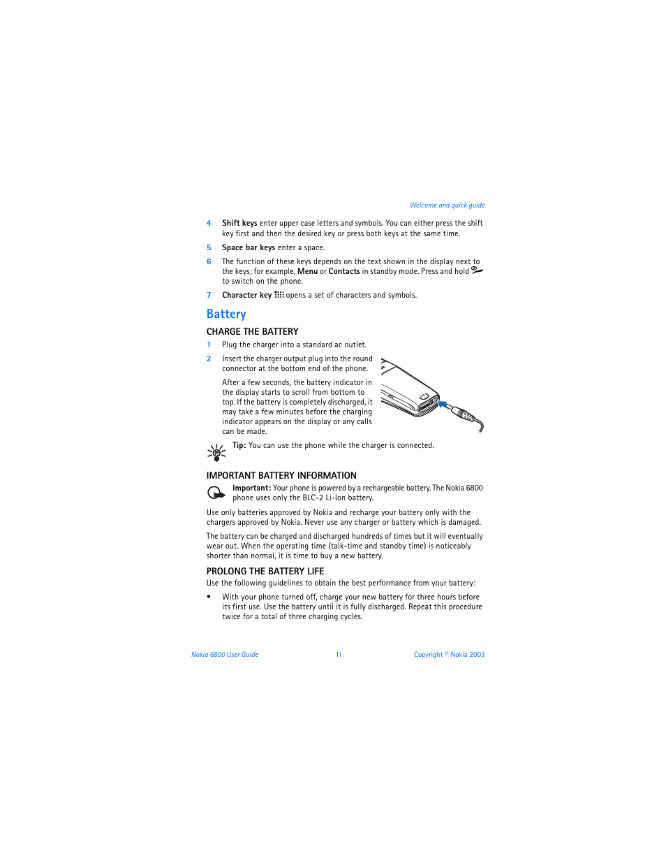 Battery | Nokia 6800 User Manual | Page 18 / 153