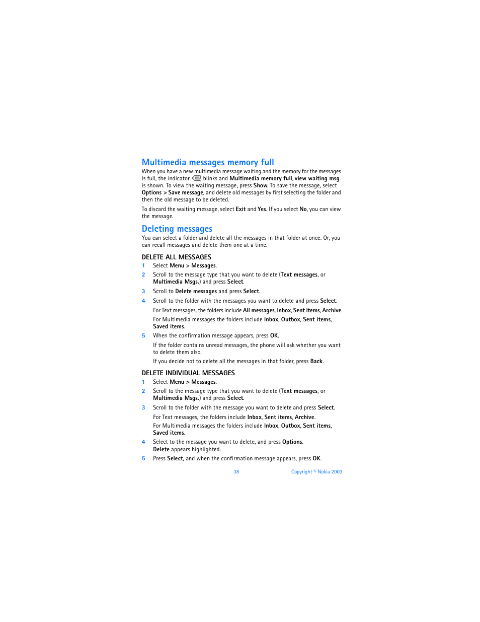Deleting messages | Nokia 6800 User Manual | Page 45 / 153