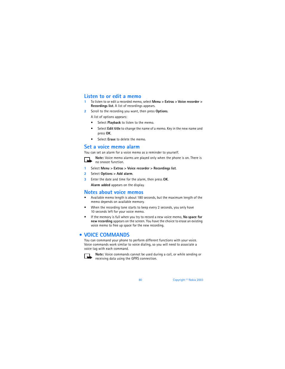 Voice commands | Nokia 6800 User Manual | Page 87 / 153