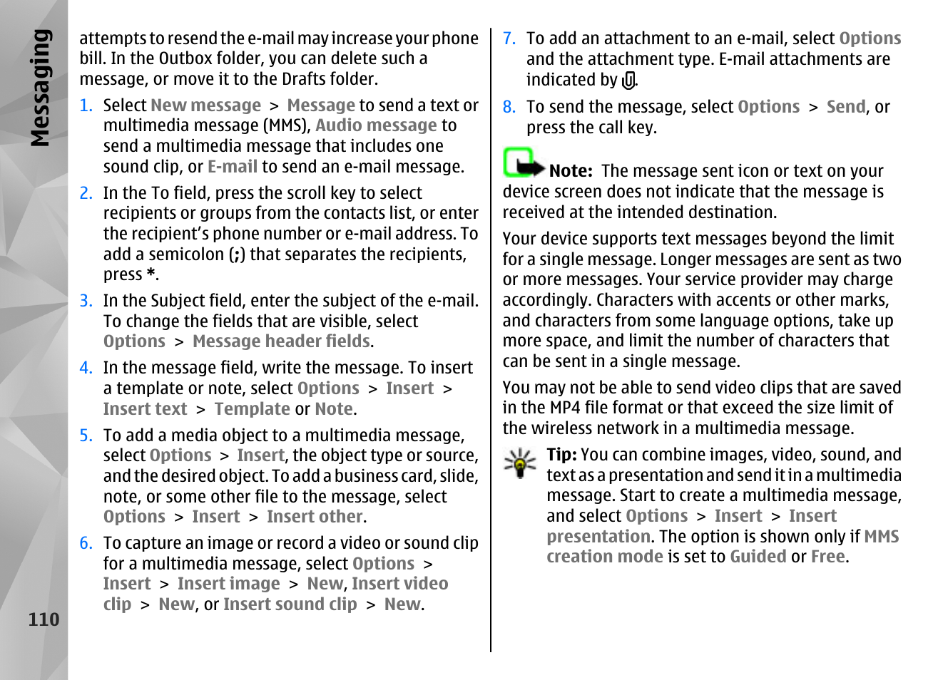 Messaging | Nokia N85 User Manual | Page 110 / 385