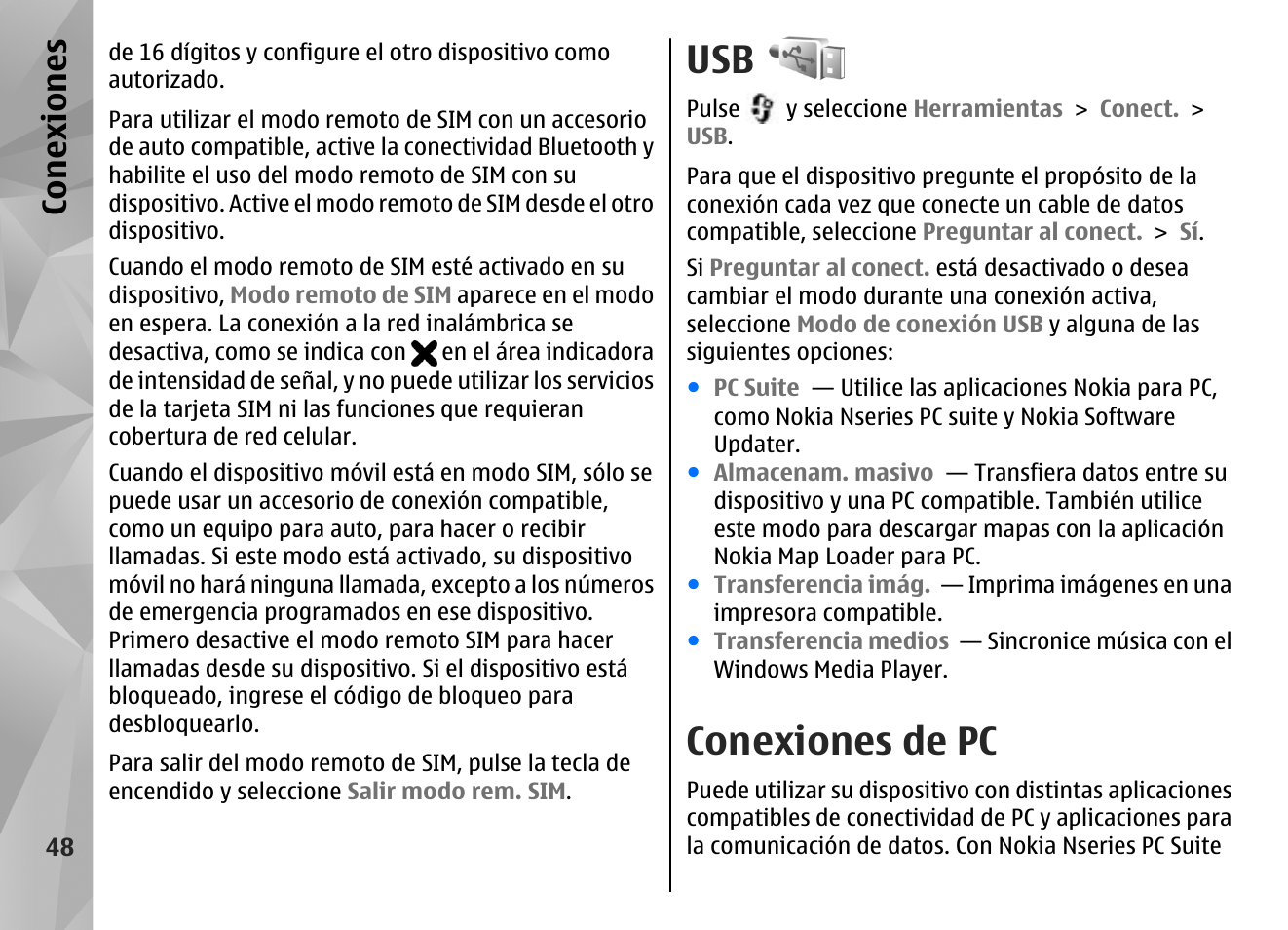 Conexiones de pc, Brica (wlan): para conectarse a, Conexiones | Nokia N85 User Manual | Page 228 / 385
