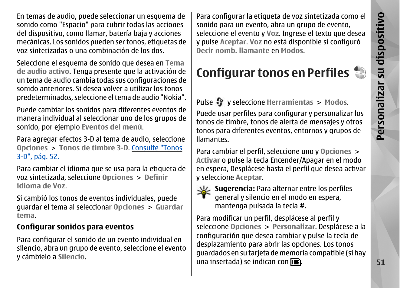 Configurar tonos en perfiles, Personalizar su dis pos itivo | Nokia N85 User Manual | Page 231 / 385